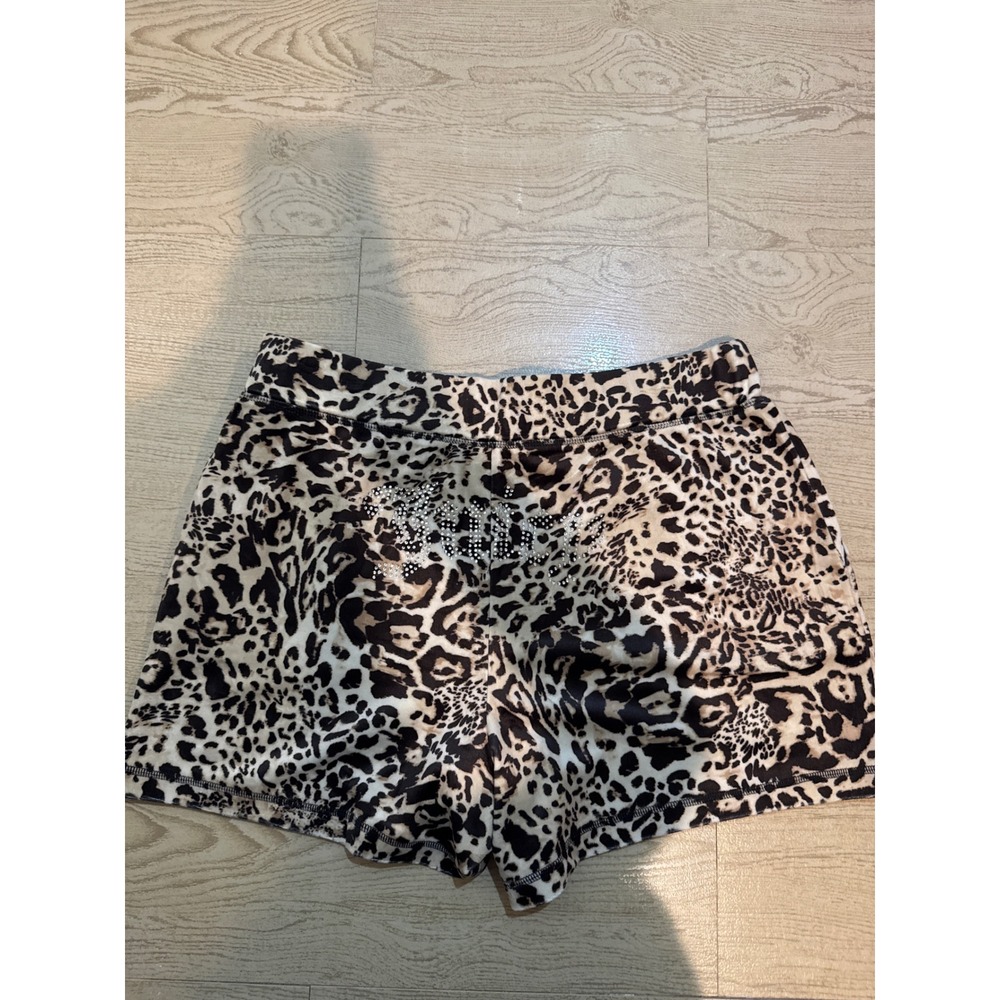 NWT Juicy‎ Couture Leopard Velour Shorts Rhinestone Brown Tan Animal Print Large